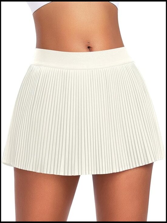 Pants - Pleated Tennis Skort with Built-in Shorts High Waist Athletic Skirt with Pockets